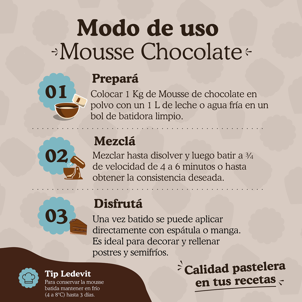 Polvo para preparar Mousse de chocolate Ledevit x 1Kg | Caja x6U imagen 8