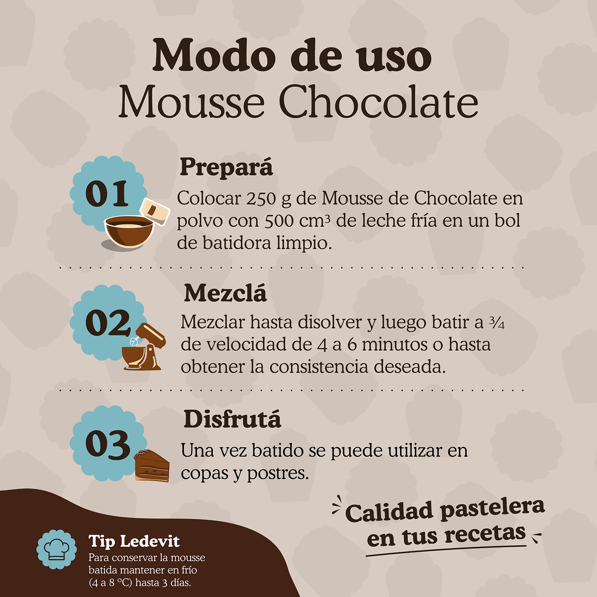 Polvo para preparar Mousse de chocolate Ledevit x 250g | Caja x12U imagen 8