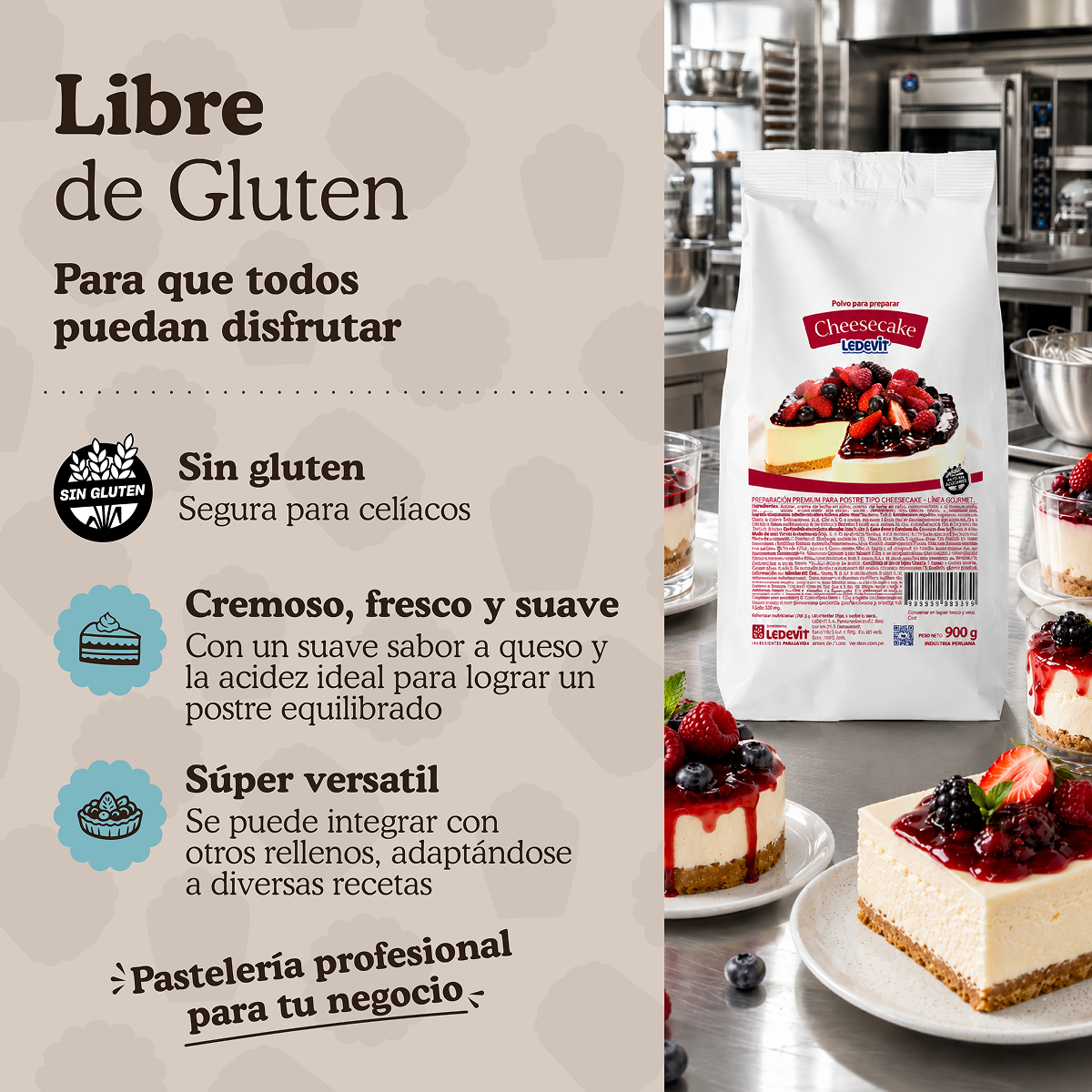 Polvo para preparar Cheesecake Ledevit  x 900g | Caja x6U imagen 5