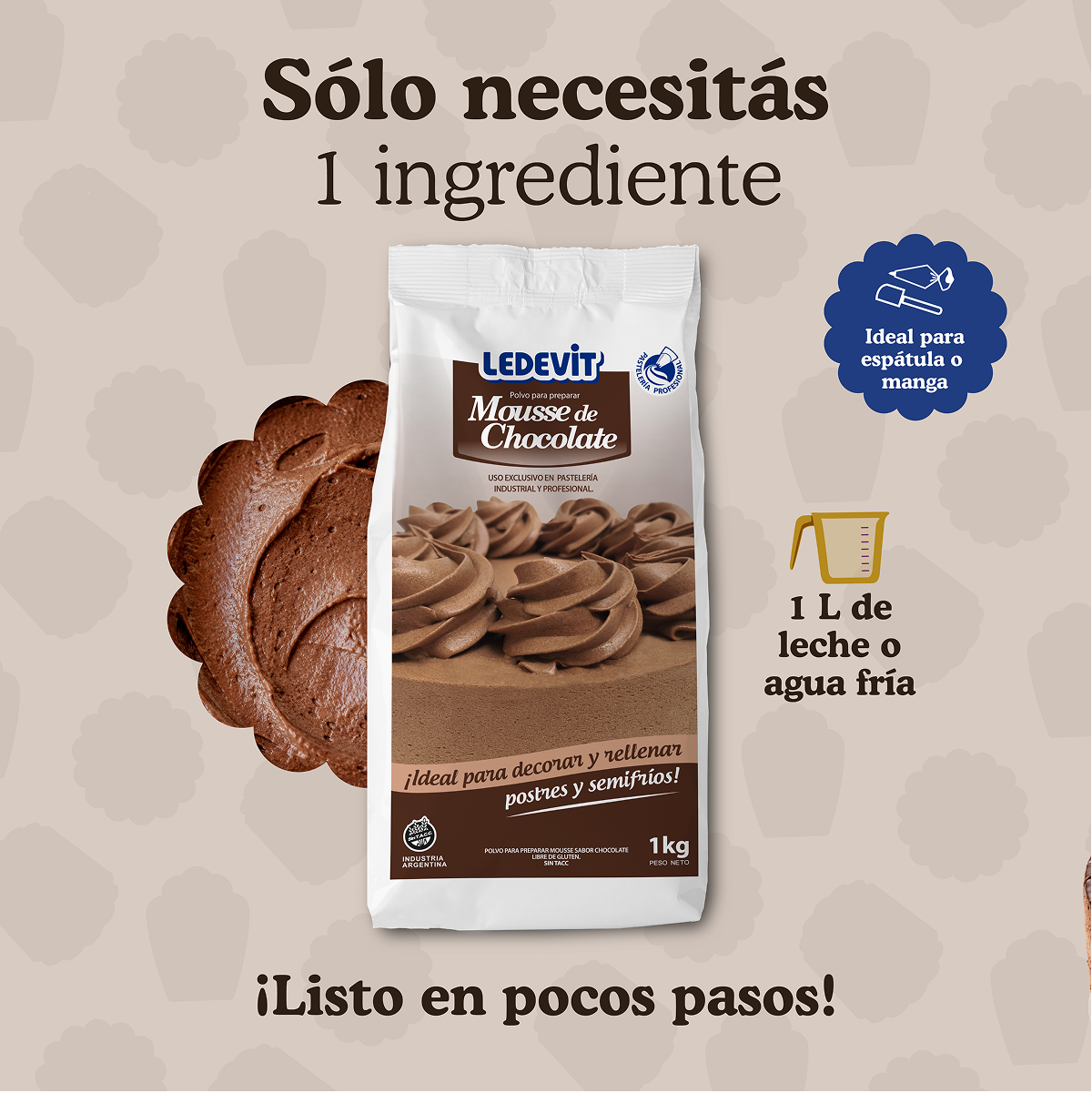 Polvo para preparar Mousse de chocolate Ledevit x 1Kg | Caja x6U imagen 3