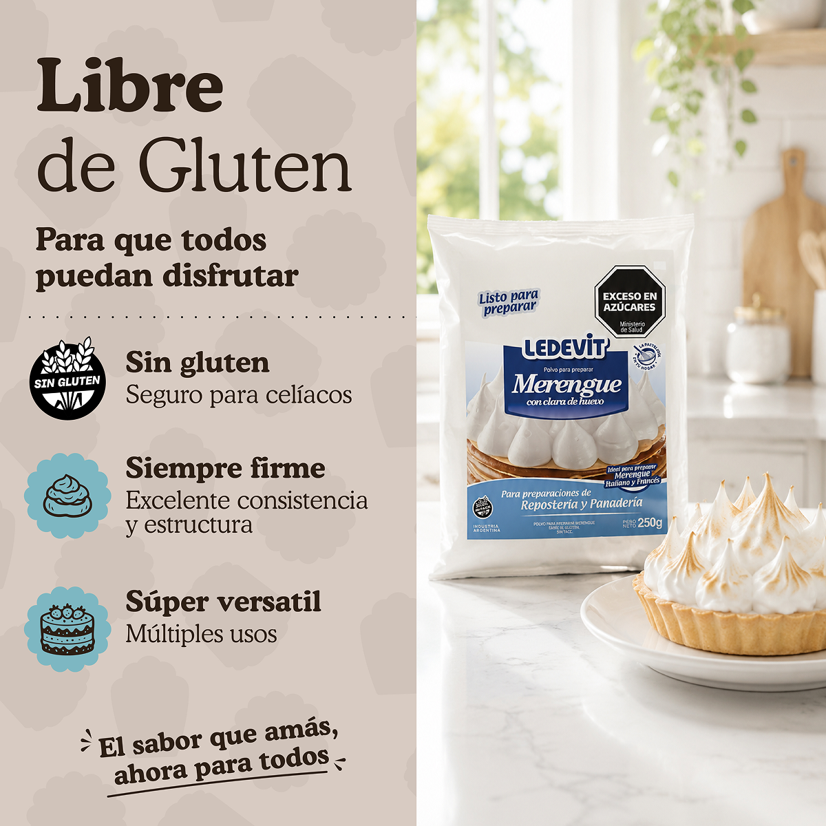 Polvo para preparar Merengue Ledevit x 250g | Caja x12U imagen 5