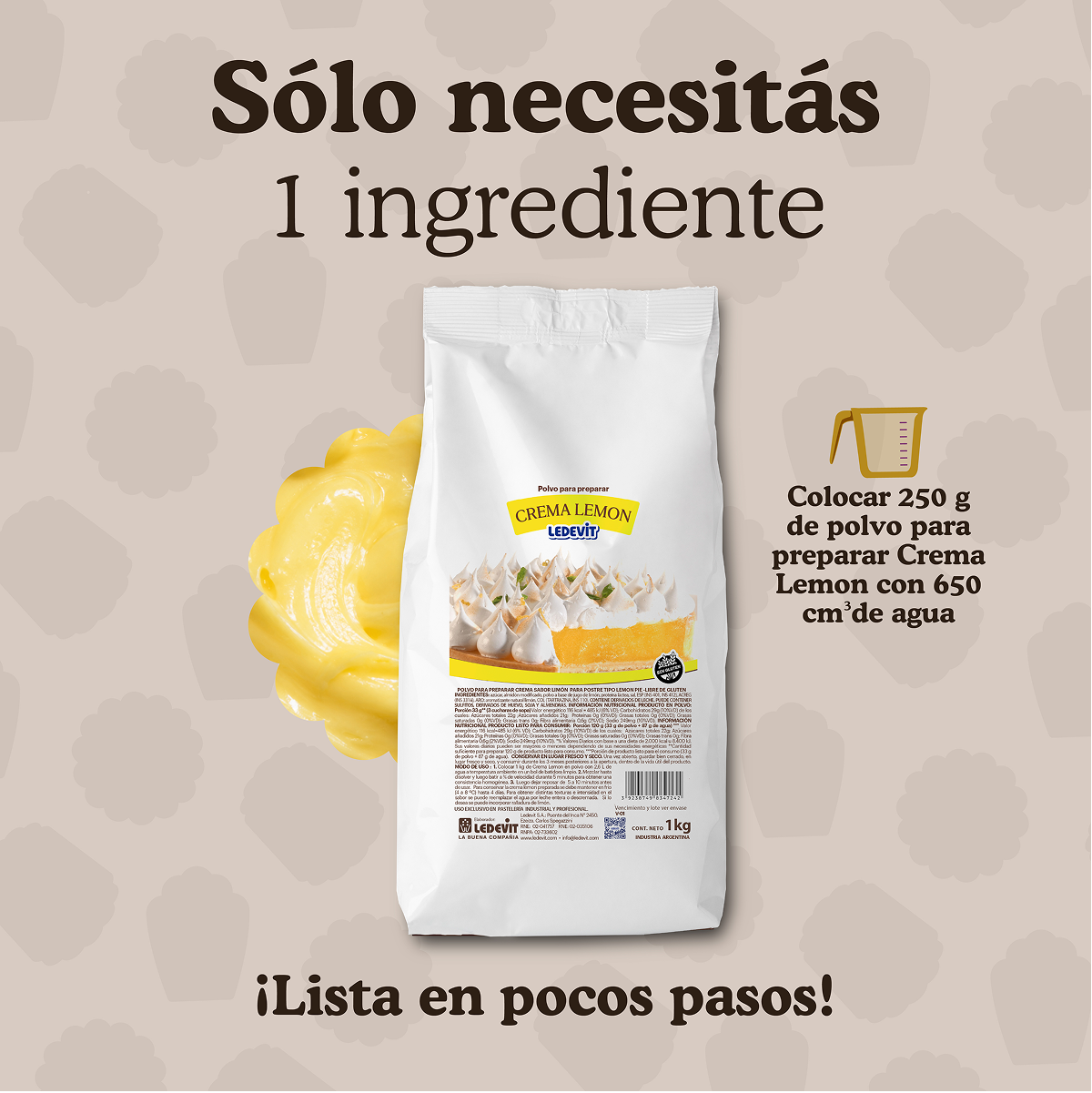 Polvo para preparar Crema Lemon Ledevit x 1Kg imagen 3