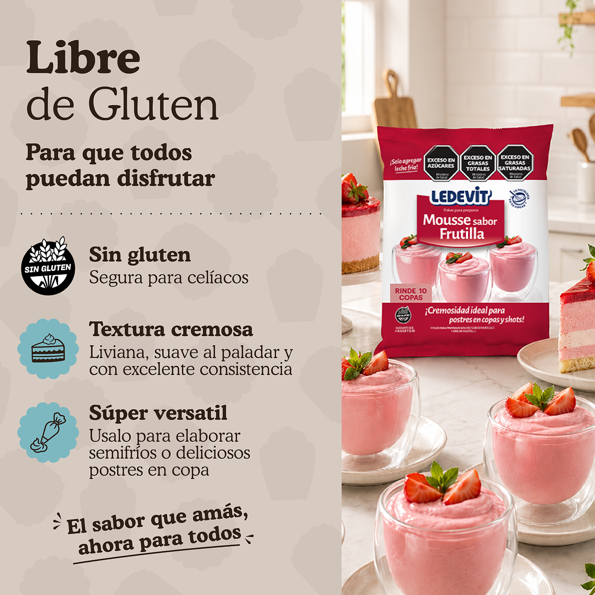 Polvo para preparar Mousse de frutilla Ledevit x 250g | Caja x12U imagen 5