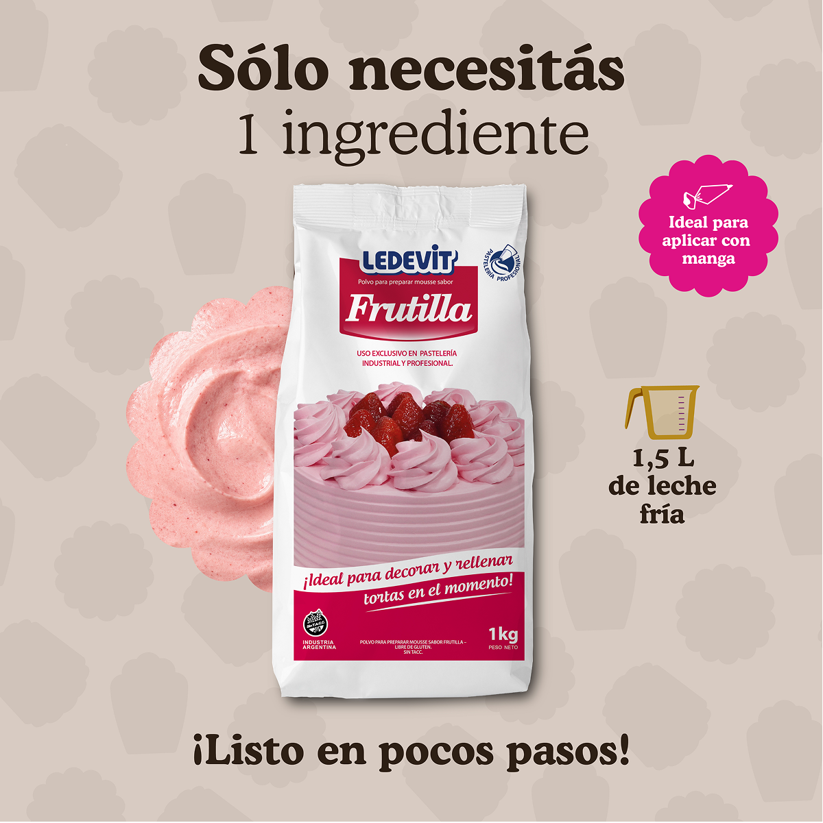 Polvo para preparar Mousse de frutilla Ledevit x 1Kg imagen secundaria