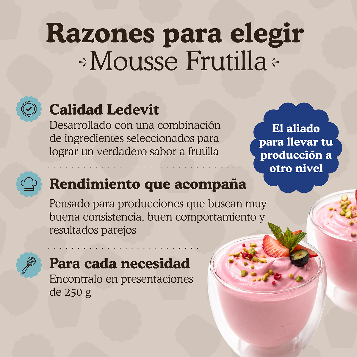 Polvo para preparar Mousse de frutilla Ledevit x 1Kg | Caja x6U imagen 5