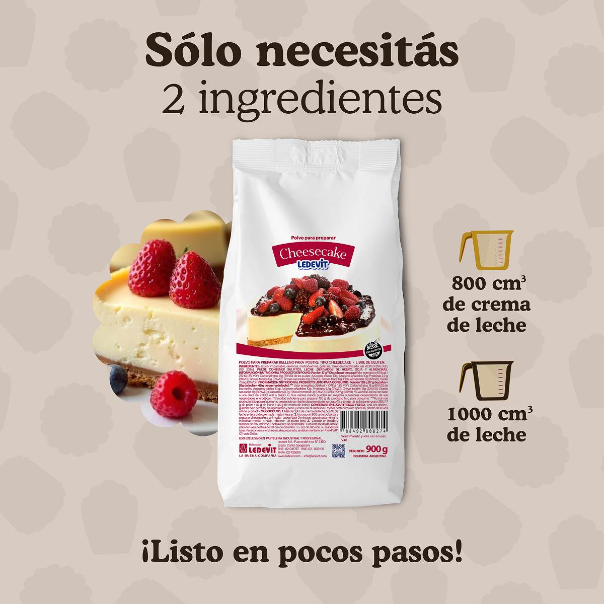 Polvo para preparar Cheesecake Ledevit  x 900g | Caja x6U imagen 3
