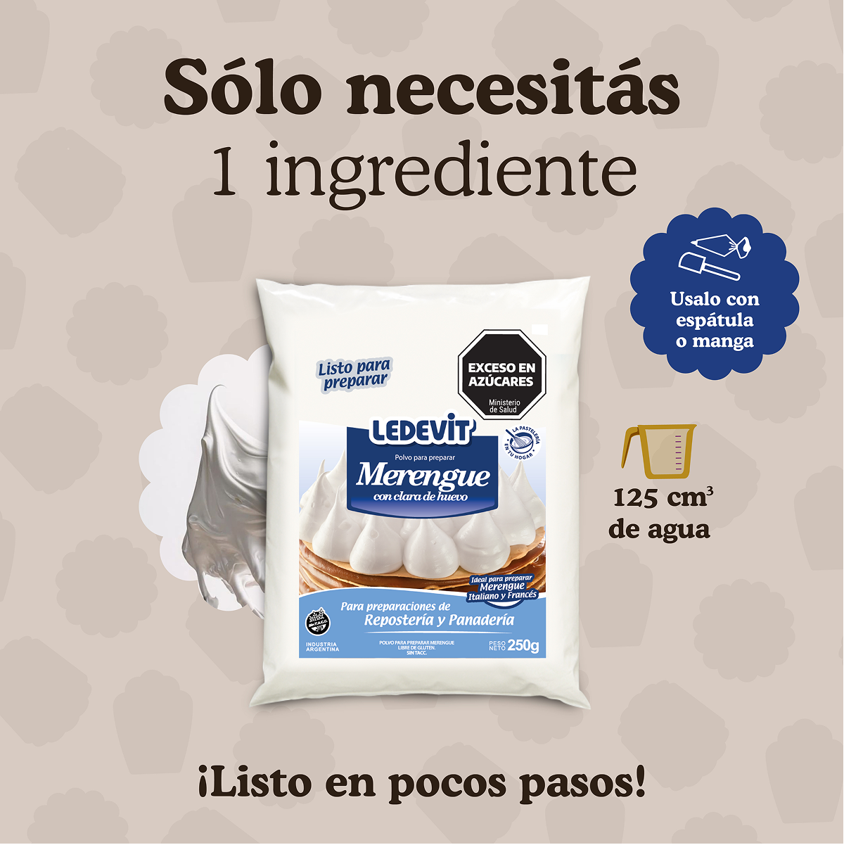 Polvo para preparar Merengue Ledevit x 250g | Caja x12U imagen 3