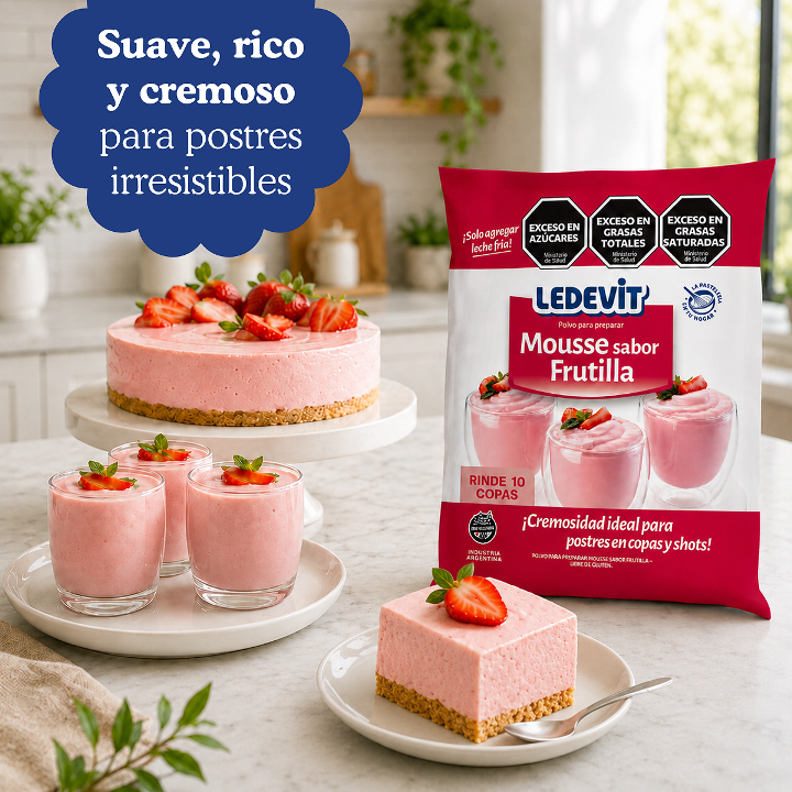 Polvo para preparar Mousse de frutilla Ledevit x 250g | Caja x12U imagen 9