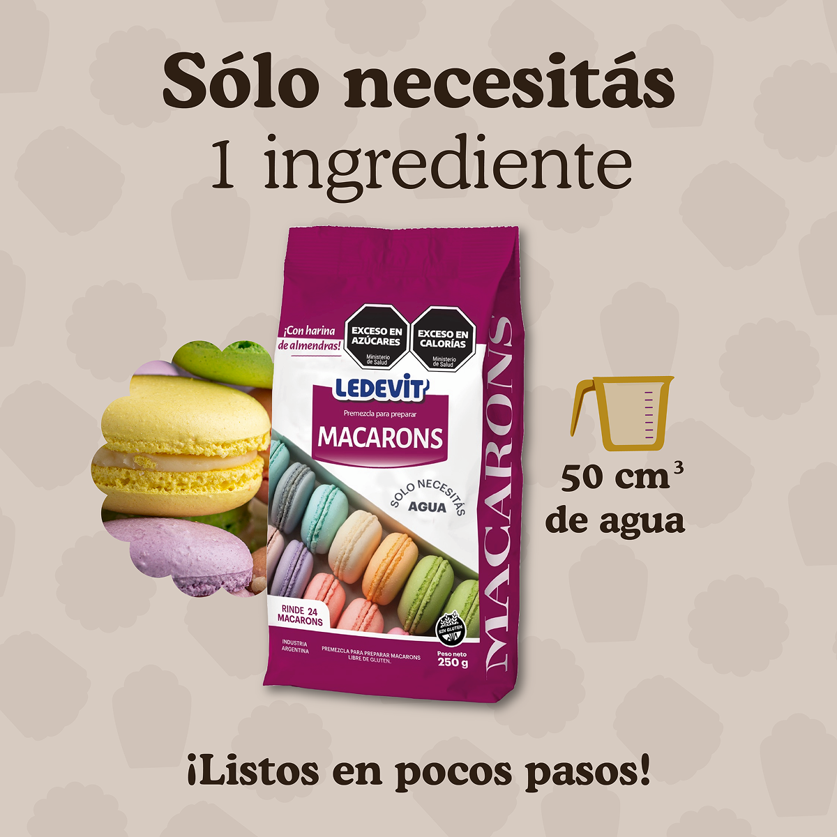Premezcla para preparar Macarons Ledevit x 250g | Caja x10U imagen 3