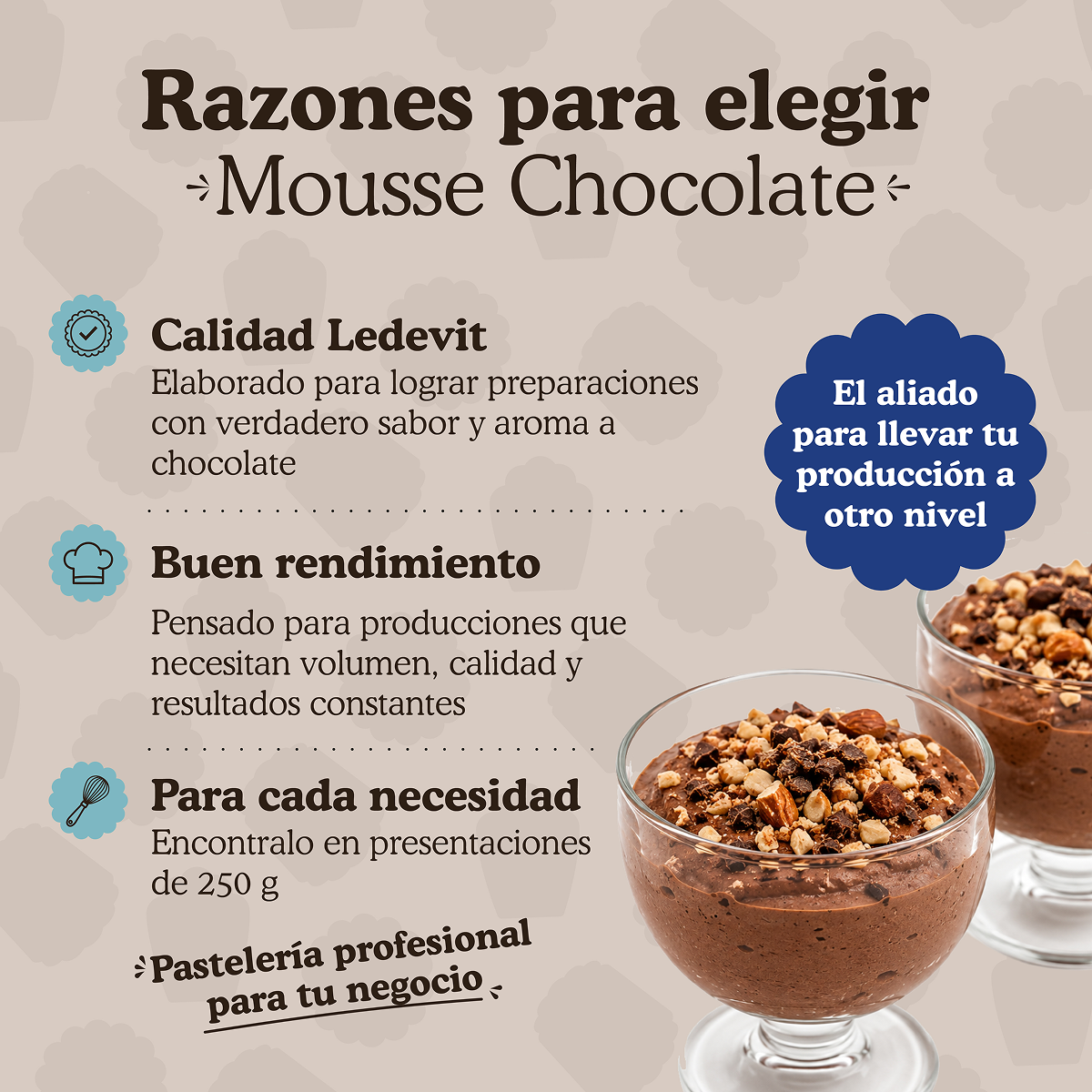 Polvo para preparar Mousse de chocolate Ledevit x 1Kg | Caja x6U imagen 6