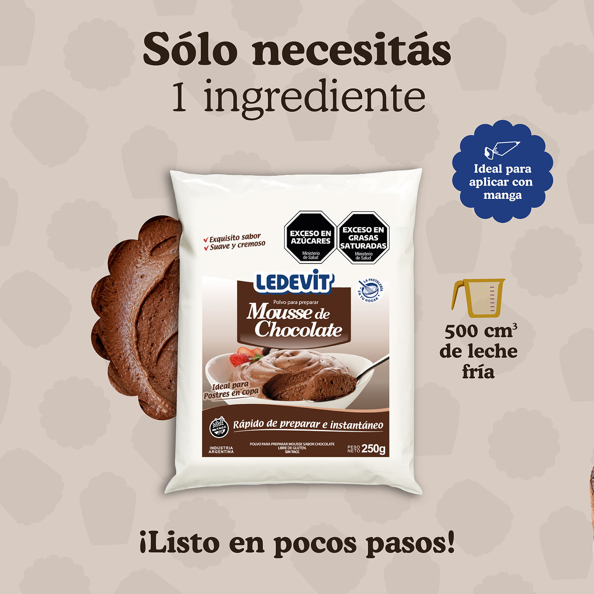 Polvo para preparar Mousse de chocolate Ledevit x 250g | Caja x12U imagen 3