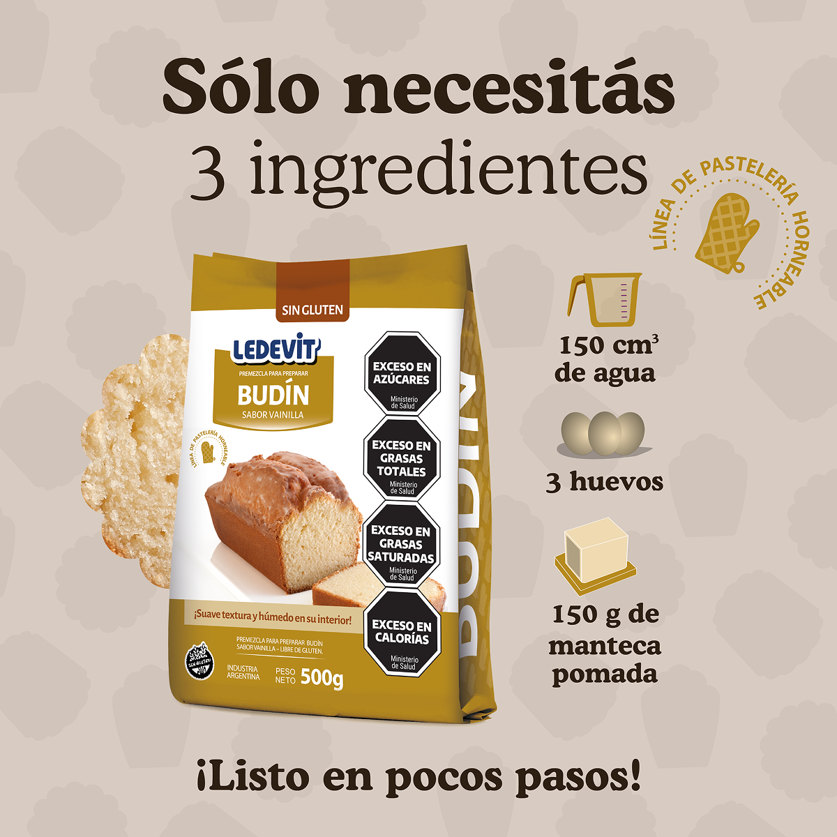 Premezcla para preparar Budín de Vainilla Ledevit x 500g | Caja x12U imagen 3
