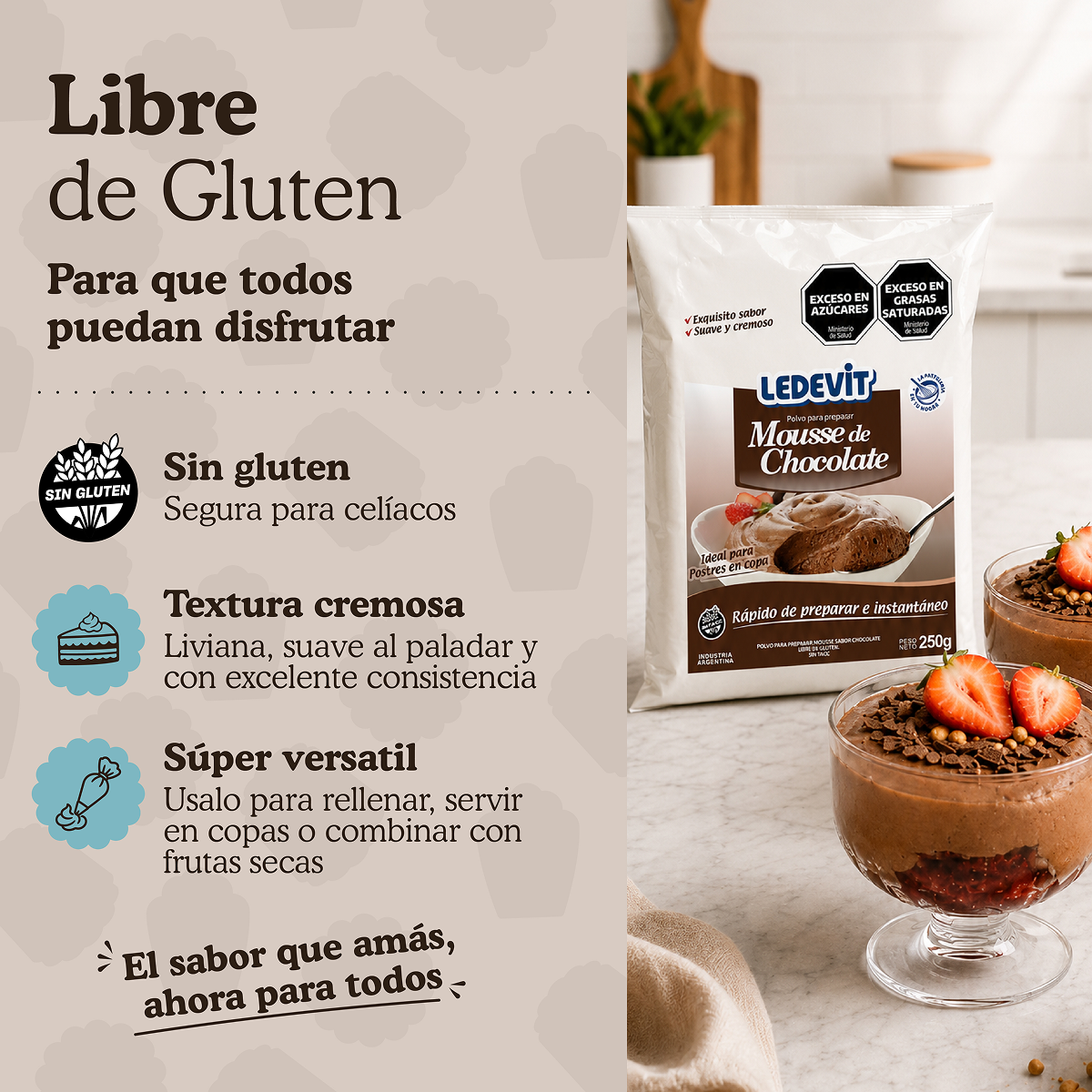 Polvo para preparar Mousse de chocolate Ledevit x 250g | Caja x12U imagen 5
