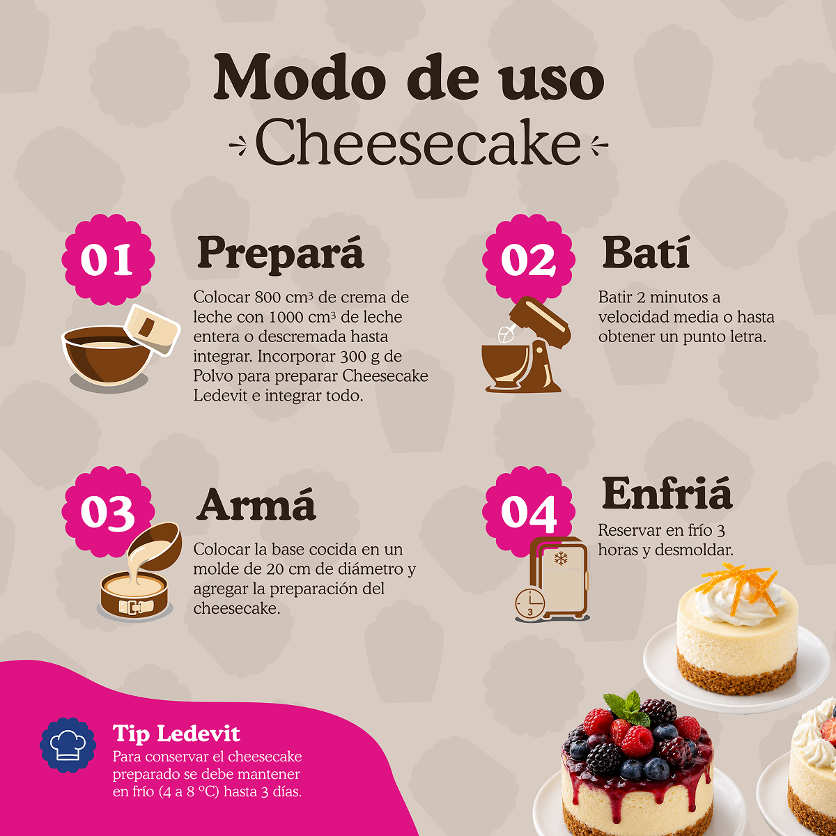 Polvo para preparar Cheesecake Ledevit  x 900g | Caja x6U imagen 8