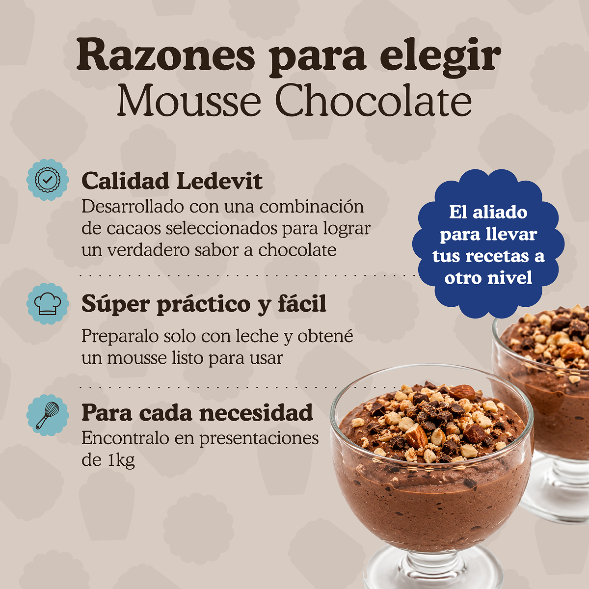 Polvo para preparar Mousse de chocolate Ledevit x 250g | Caja x12U imagen 6