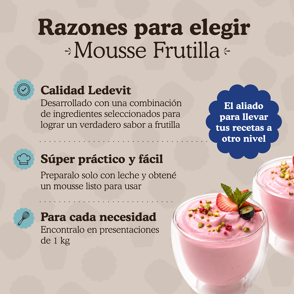 Polvo para preparar Mousse de frutilla Ledevit x 250g | Caja x12U imagen 6