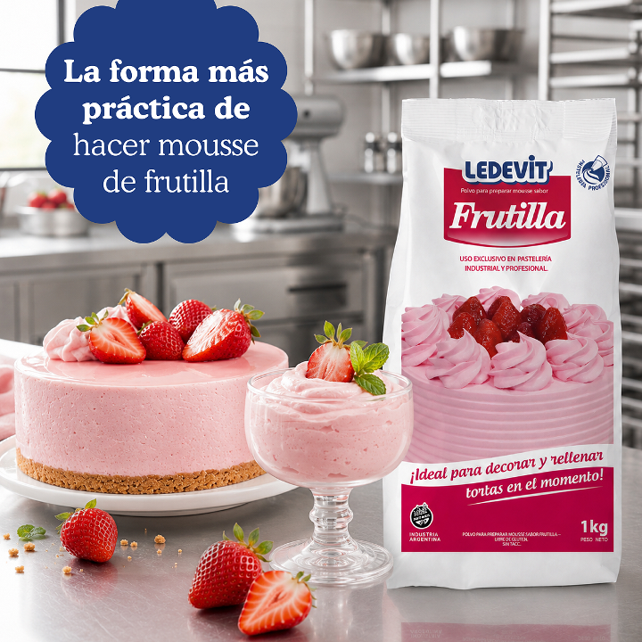 Polvo para preparar Mousse de frutilla Ledevit x 1Kg | Caja x6U imagen 8
