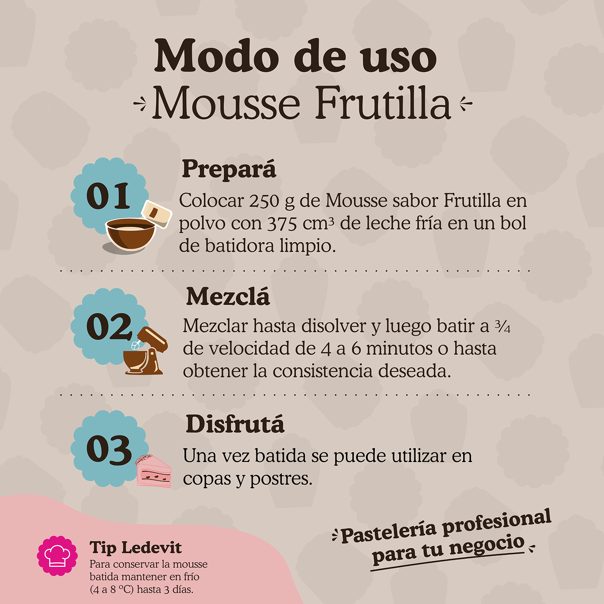 Polvo para preparar Mousse de frutilla Ledevit x 250g | Caja x12U imagen 8